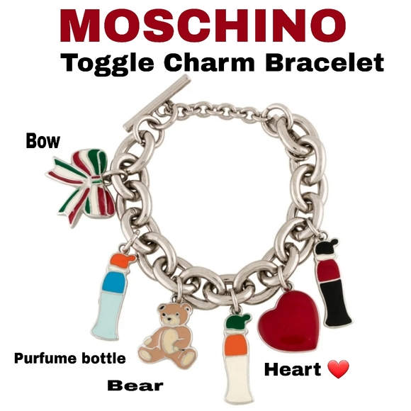 🎀Clearance🎀 VINTAGE MOSCHINO Signed silver charm bracelet 8.7" - Picture 1 of 12